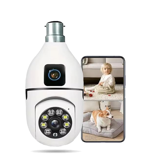Bulb Wi-Fi Dual Lens 2 Camera, 2MP (1MP + 1MP) Smart Wi-Fi Camera with V380 Pro