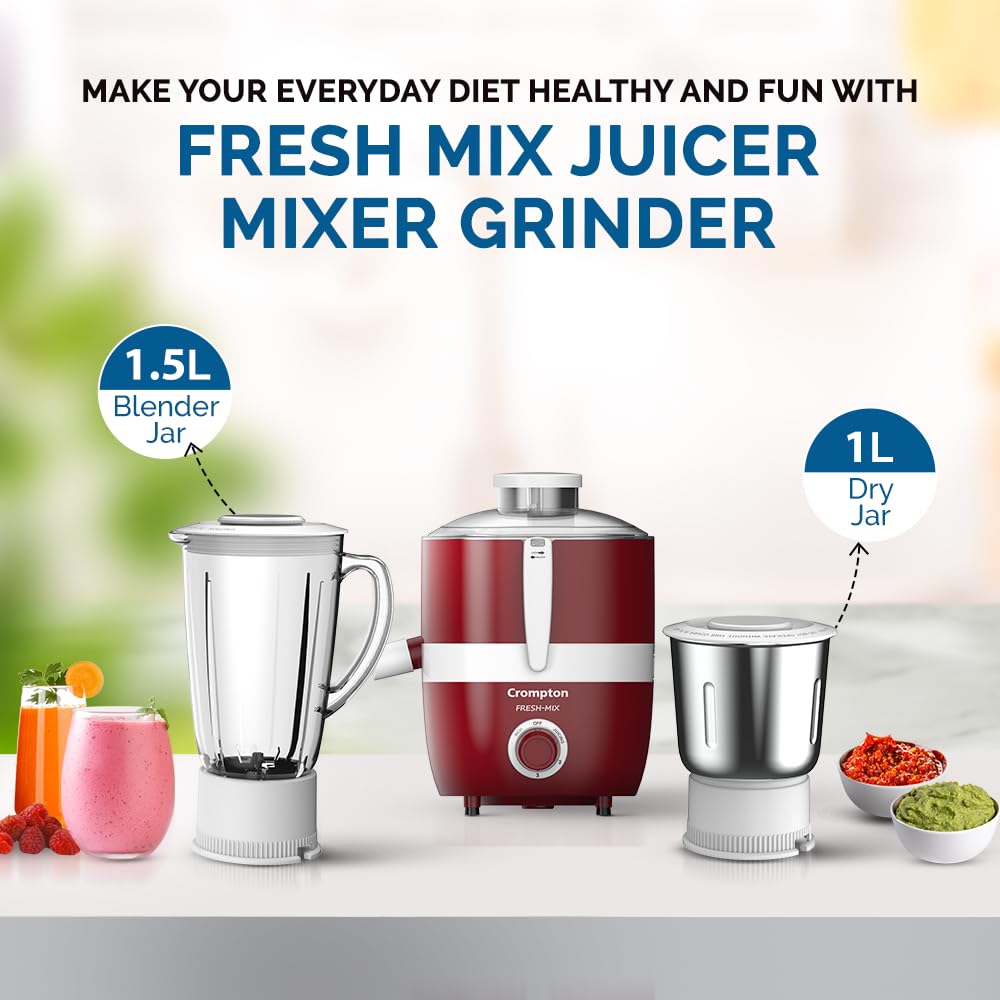 CROMPTON FRESH MIX 500W JUICER MIXER GRINDER – 2 JARS