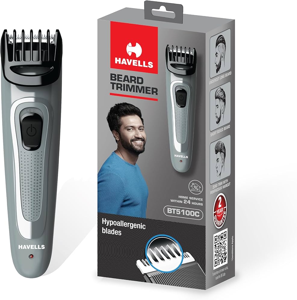 Havells BT5100C Rechargeable Beard Trimmer with Stainless Steel Blades and 9 Length Settings