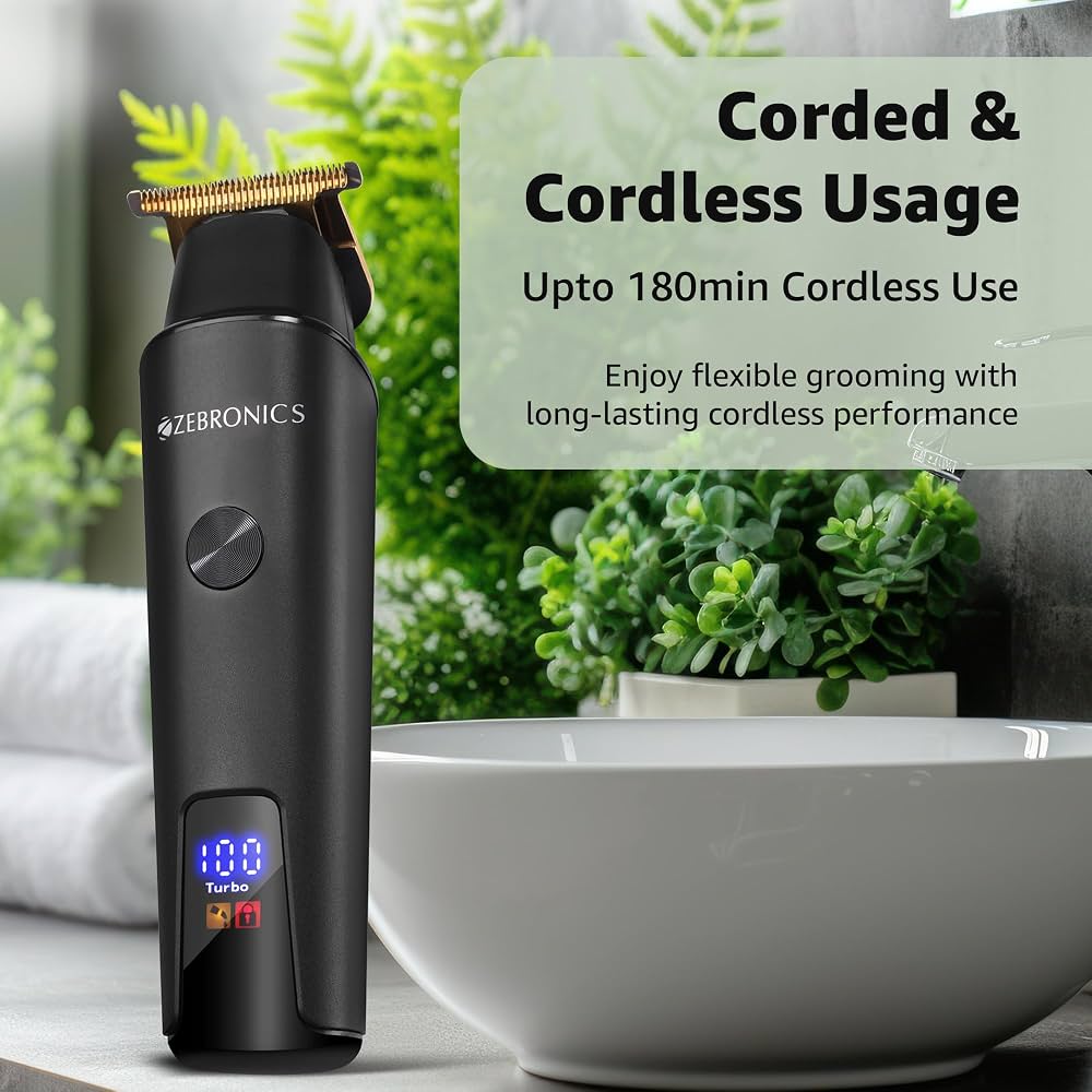 Zebronics ZEB-HT202 Corded and Cordless Hair Trimmer with LED Display and Stainless Steel Blades