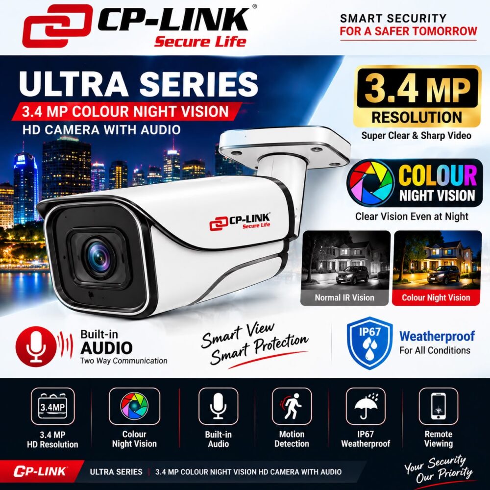 CP Link 4 Camera CCTV Set 3.4 MP (Bullet / Dome, Color, Night Vision, With Audio)