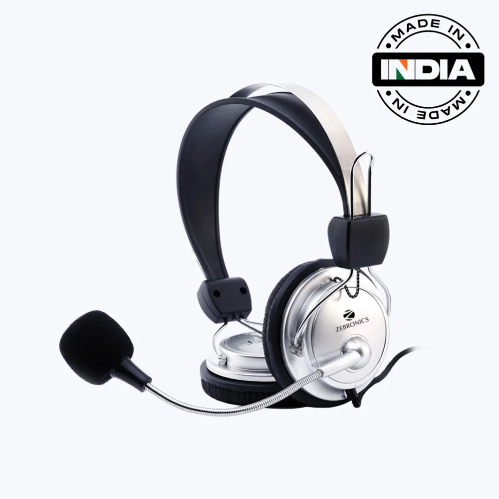 Zebronics ZEB-1000HMV Wired Headphones with Microphone, Adjustable Headband and Volume Control